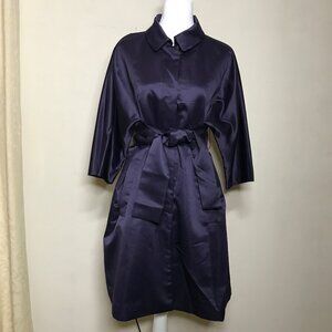 Vera Wang Size L Obscure Garden Purple Satin Trench Style Belted Evening Coat